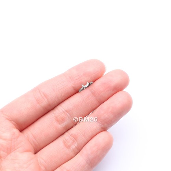 14 Karat White Gold Brilliant Sparkle Crescent Moon Bendable Hoop Ring - Picture 2 of 5